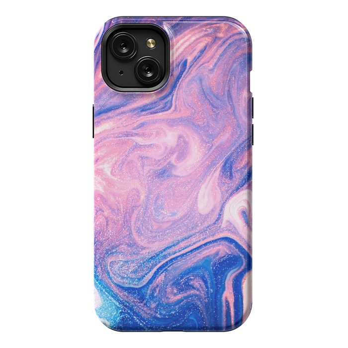 iPhone 15 Plus StrongFit Pink and Blue Marbling art by ArtsCase