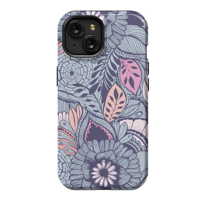 iPhone 15 StrongFit Blue Floral by Rose Halsey