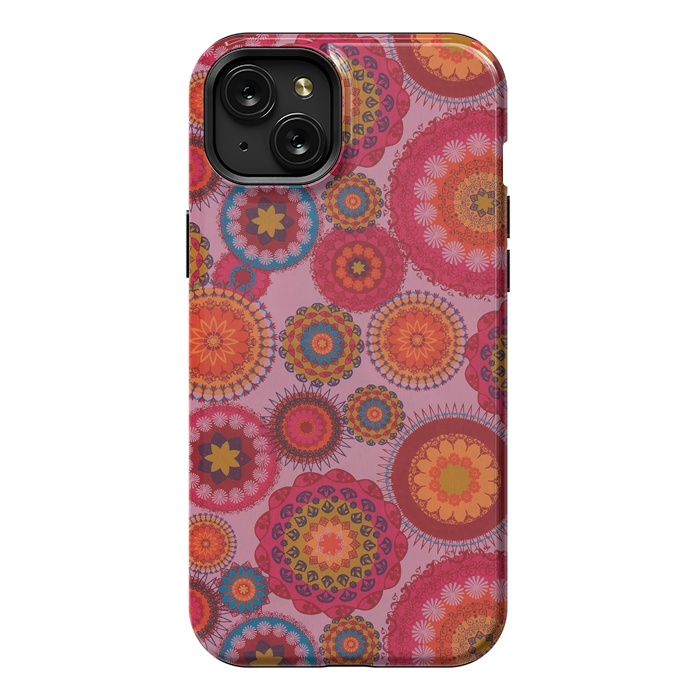 iPhone 15 Plus StrongFit scattered mosaics in magenta by ArtsCase