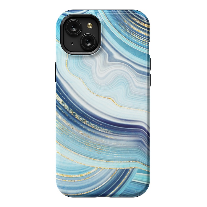 iPhone 15 Plus StrongFit Marble Design with gold veins, painted artificial marbled by ArtsCase