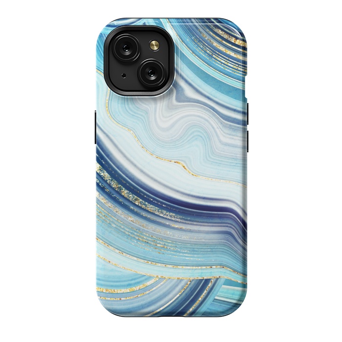 iPhone 15 StrongFit Marble Design with gold veins, painted artificial marbled by ArtsCase