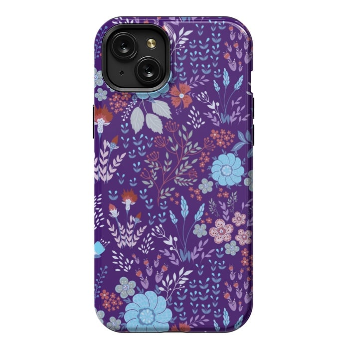 iPhone 15 Plus StrongFit tiny flowers in cold colors by ArtsCase