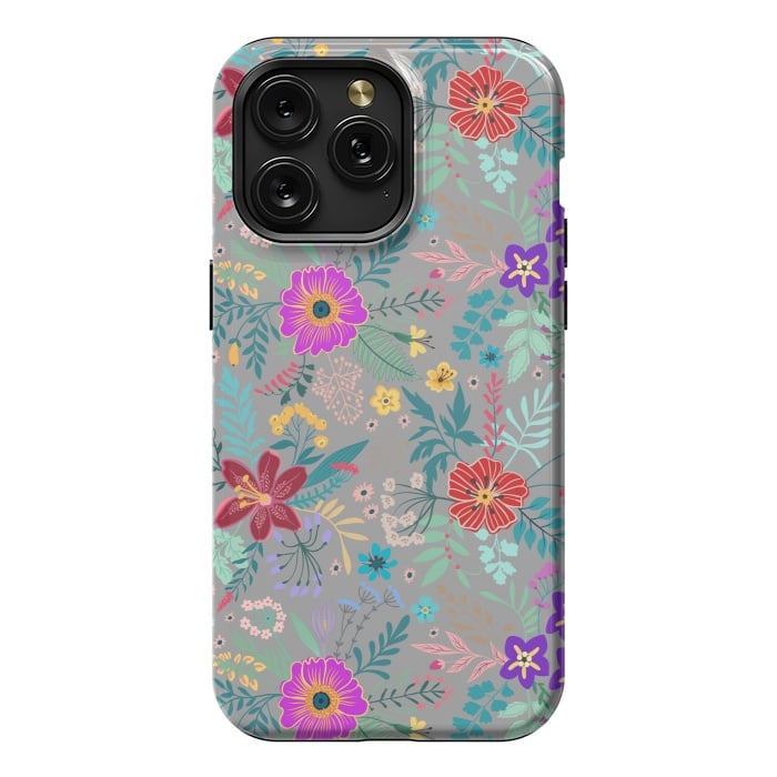 iPhone 15 Pro Max StrongFit flower patterns on gray background by ArtsCase