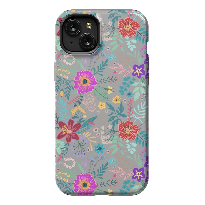iPhone 15 Plus StrongFit flower patterns on gray background by ArtsCase