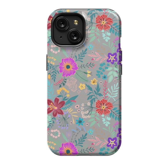 iPhone 15 StrongFit flower patterns on gray background by ArtsCase