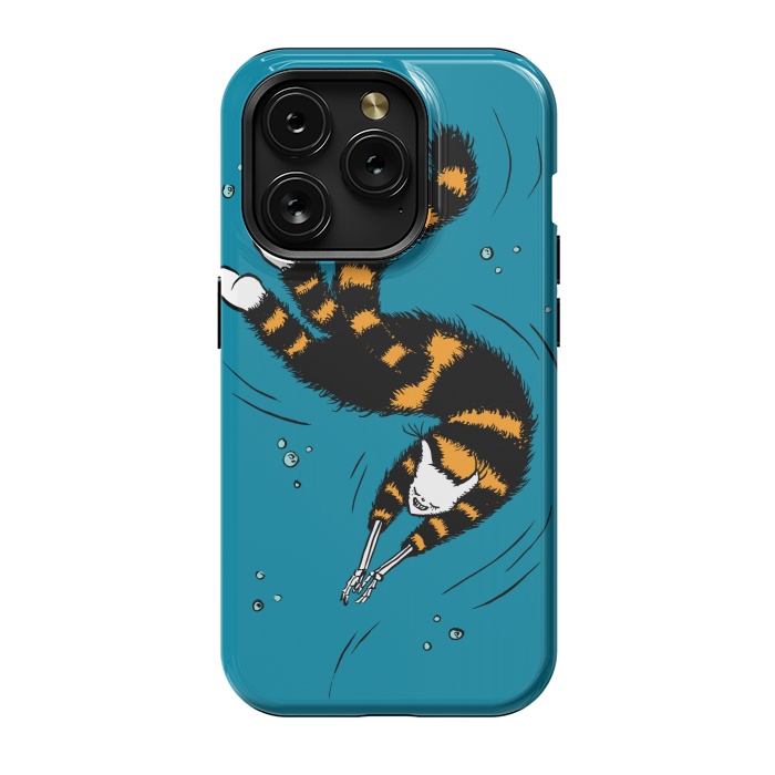 iPhone 15 Pro StrongFit Funny Cat Creature With Skeleton Hands Swimming by Boriana Giormova