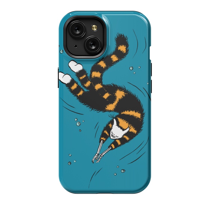 iPhone 15 StrongFit Funny Cat Creature With Skeleton Hands Swimming by Boriana Giormova