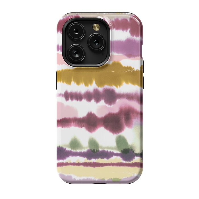 iPhone 15 Pro StrongFit Soft Watercolor Lines Gold by Ninola Design