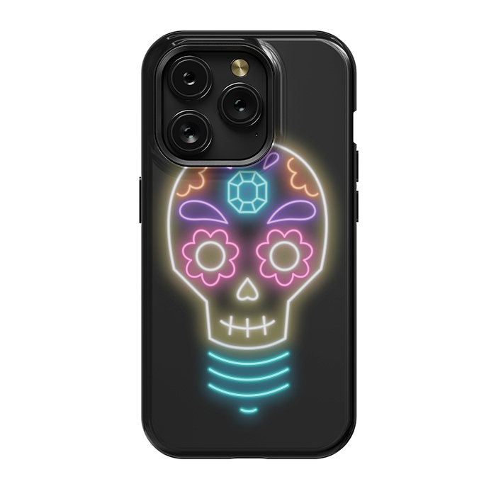 iPhone 15 Pro StrongFit Neon sugar skull lightbulb by Laura Nagel