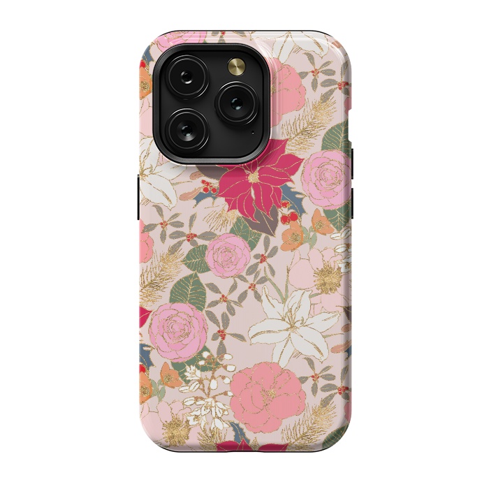 iPhone 15 Pro StrongFit Elegant Golden Strokes Colorful Winter Floral by InovArts