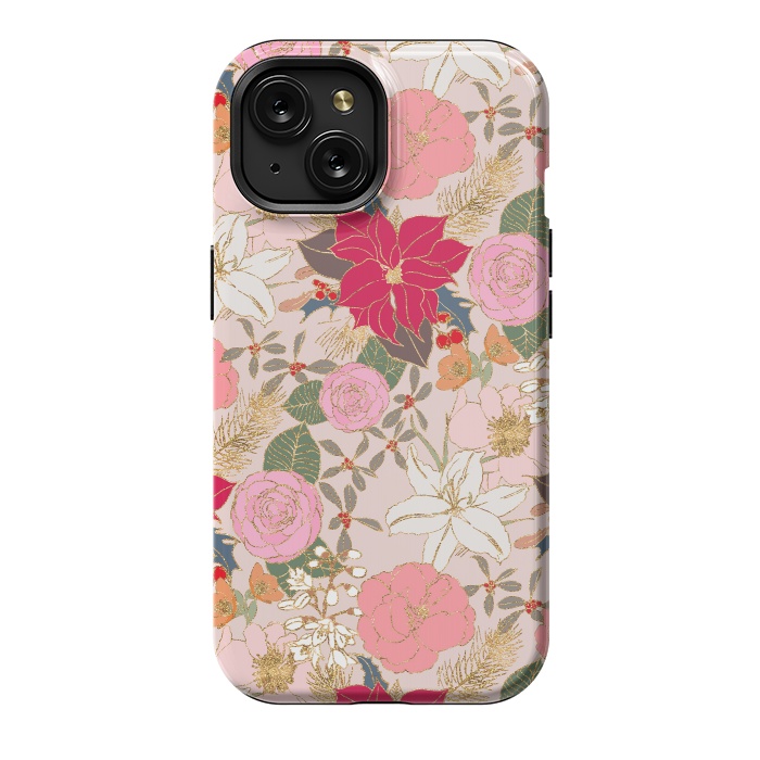 iPhone 15 StrongFit Elegant Golden Strokes Colorful Winter Floral by InovArts