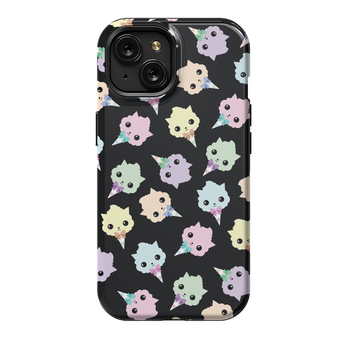 iPhone 15 StrongFit Cotton candy cat pattern by Laura Nagel
