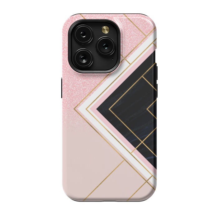 iPhone 15 Pro StrongFit Modern Geometric Pink Gold Strokes Design by InovArts