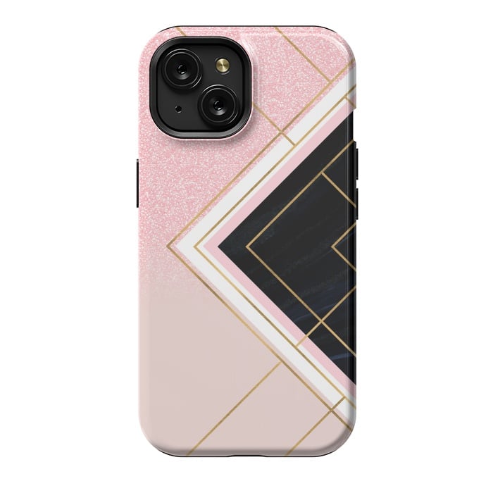 iPhone 15 StrongFit Modern Geometric Pink Gold Strokes Design by InovArts