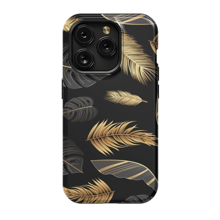 iPhone 15 Pro StrongFit BLACK GOLDEN FEATHERS by MALLIKA