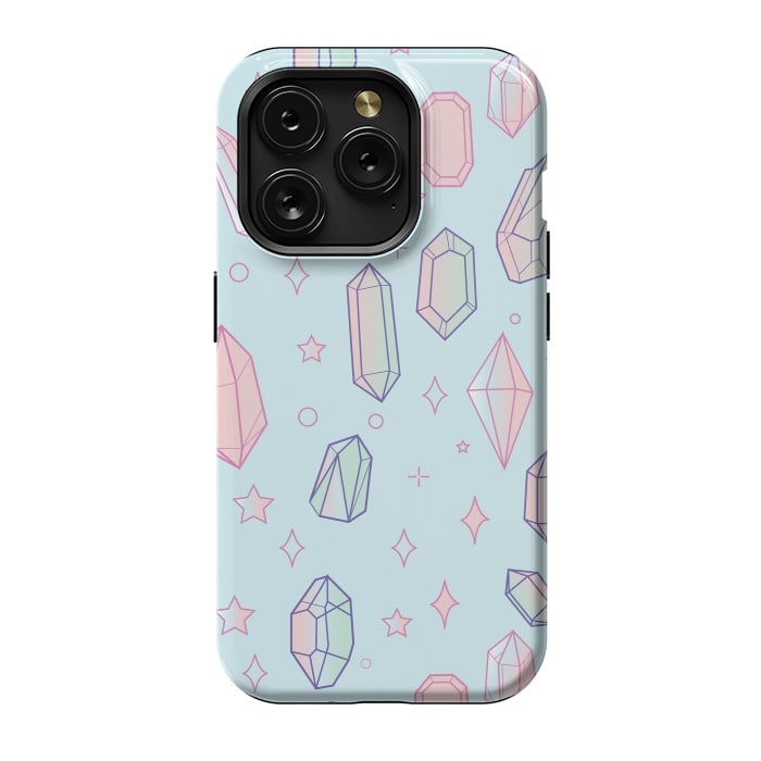 iPhone 15 Pro StrongFit Pastel Crystal Paradise Blue & Pink by Luna Elizabeth Art