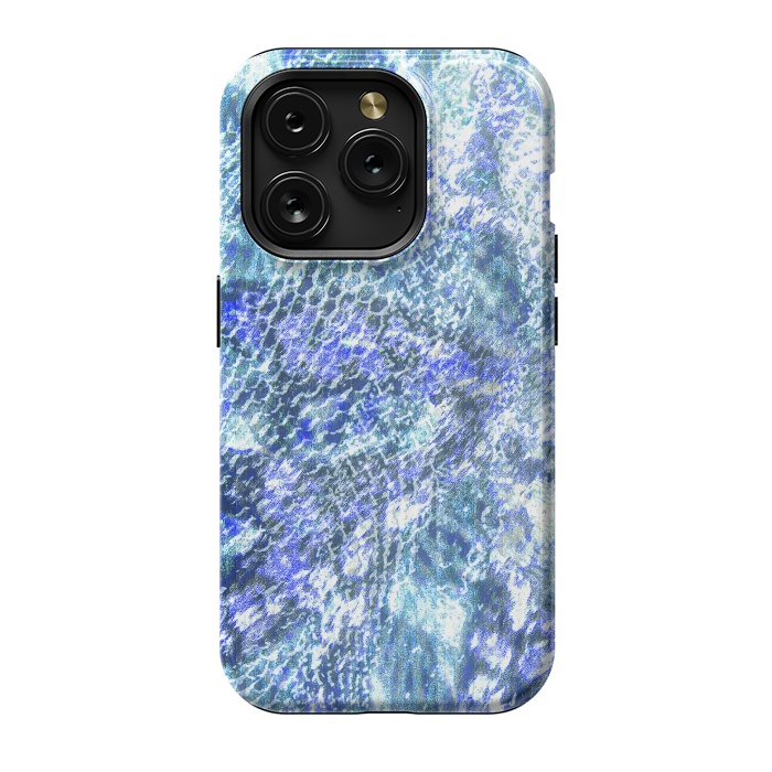 iPhone 15 Pro StrongFit Blue watercolor snake skin pattern by Oana 
