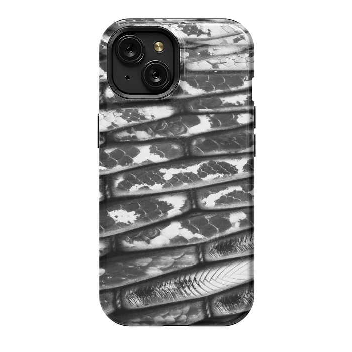 iPhone 15 StrongFit Black and white snake skin pattern by Oana 