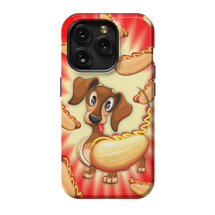 iPhone 15 Pro StrongFit Dachshund Hot Dog Cute and Funny Character by BluedarkArt