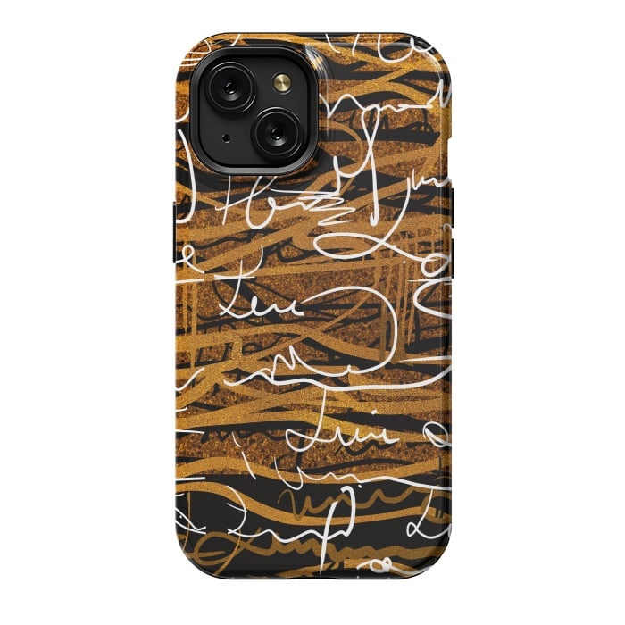 iPhone 15 StrongFit Gold text writing abstract art case by Josie