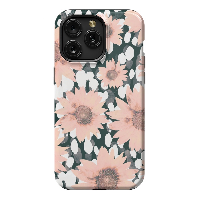 iPhone 15 Pro Max StrongFit Pink flower petals and paint dots by Oana 