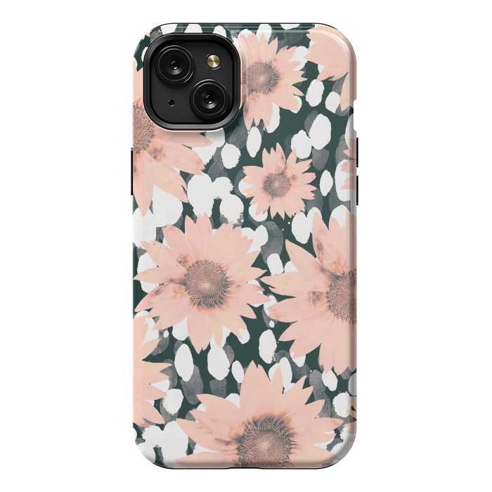iPhone 15 Plus StrongFit Pink flower petals and paint dots by Oana 