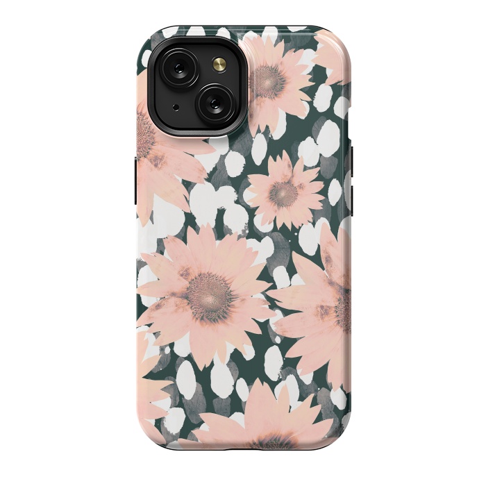 iPhone 15 StrongFit Pink flower petals and paint dots by Oana 