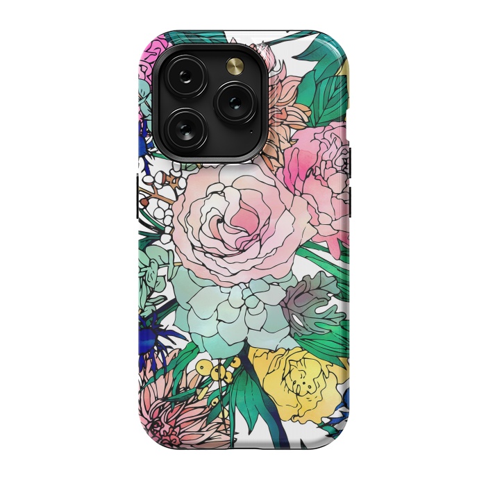 iPhone 15 Pro StrongFit Stylish Colorful Watercolor Floral Pattern by InovArts