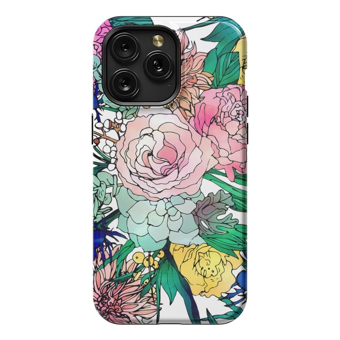 iPhone 15 Pro Max StrongFit Stylish Colorful Watercolor Floral Pattern by InovArts