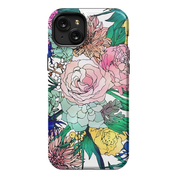 iPhone 15 Plus StrongFit Stylish Colorful Watercolor Floral Pattern by InovArts