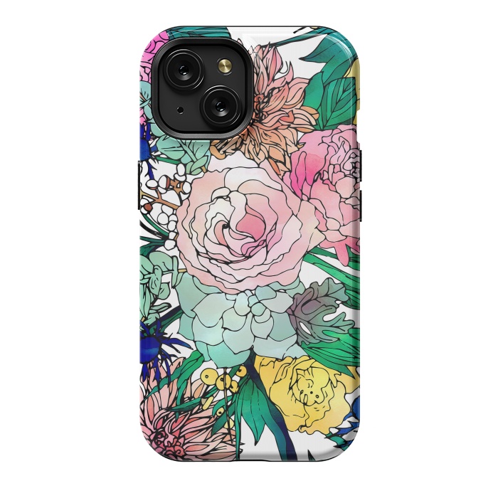 iPhone 15 StrongFit Stylish Colorful Watercolor Floral Pattern by InovArts