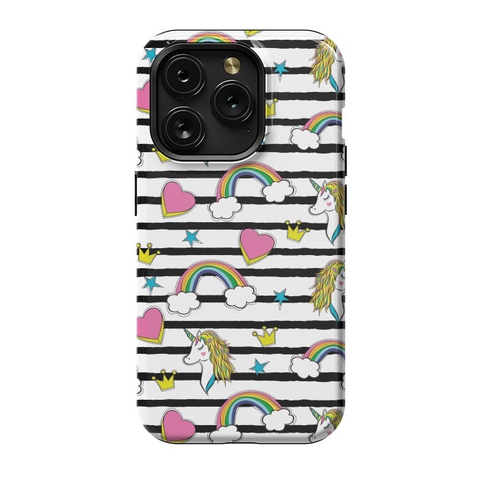 iPhone 15 Pro StrongFit Unicorns Rainbows and Hearts by ArtsCase