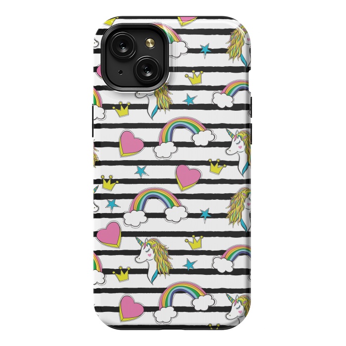 iPhone 15 Plus StrongFit Unicorns Rainbows and Hearts by ArtsCase