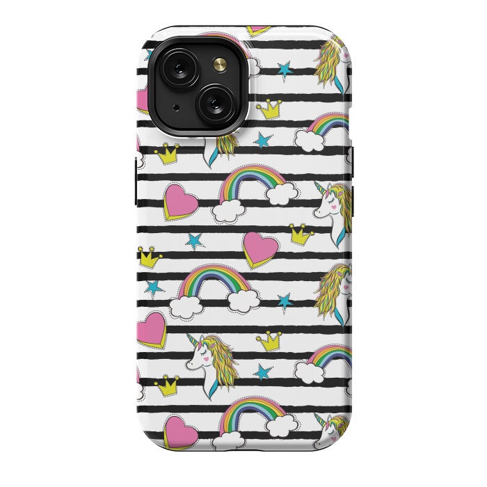 iPhone 15 StrongFit Unicorns Rainbows and Hearts by ArtsCase
