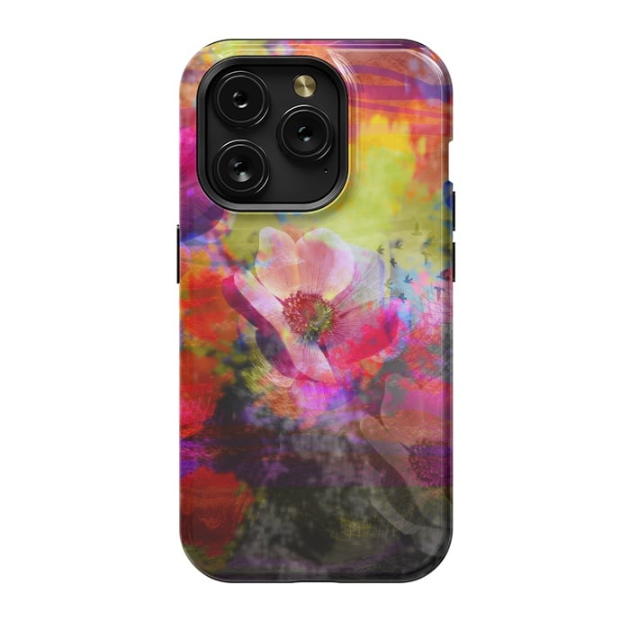 iPhone 15 Pro StrongFit Floral multicolour abstract digital flowers pink by Josie