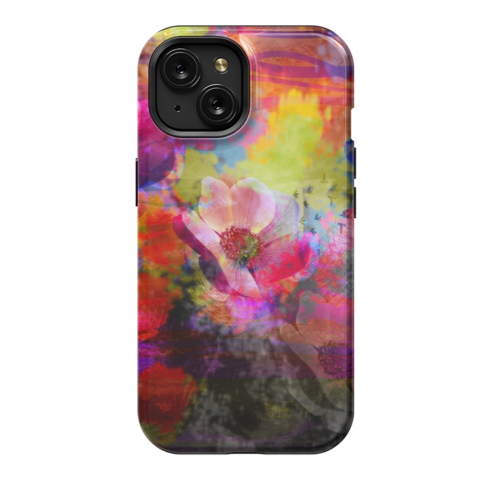 iPhone 15 StrongFit Floral multicolour abstract digital flowers pink by Josie