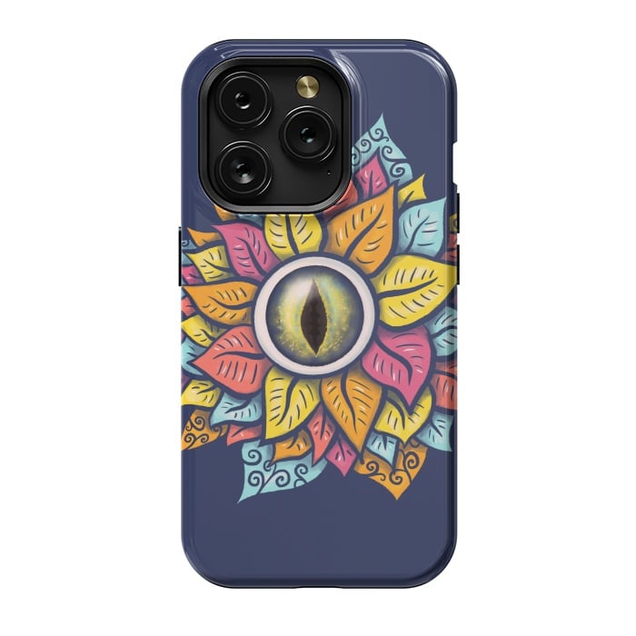 iPhone 15 Pro StrongFit Colorful Reptile Eye Flower Fun Weird Digital Art by Boriana Giormova