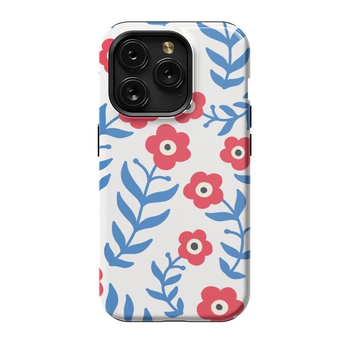 iPhone 15 Pro StrongFit Red flowers and blue leaves by Winston