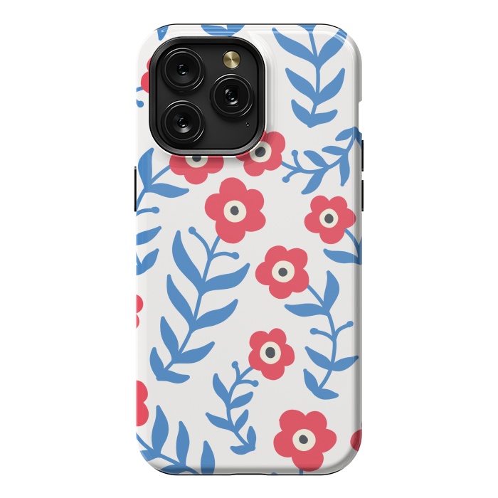iPhone 15 Pro Max StrongFit Red flowers and blue leaves by Winston