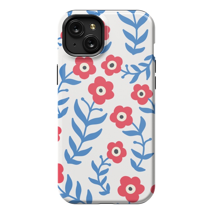 iPhone 15 Plus StrongFit Red flowers and blue leaves by Winston