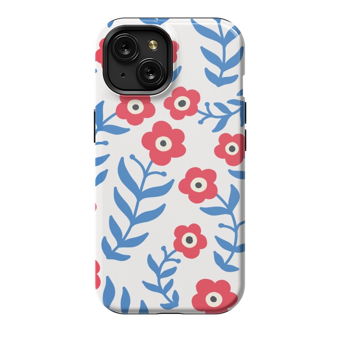 iPhone 15 StrongFit Red flowers and blue leaves by Winston