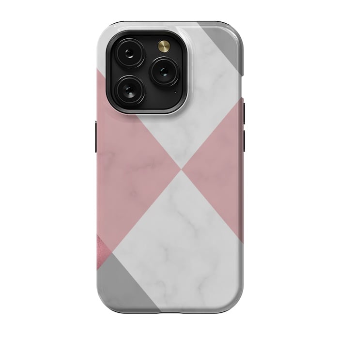 iPhone 15 Pro StrongFit Gray and Rose Marble Geometric design by ArtsCase