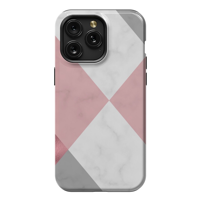 iPhone 15 Pro Max StrongFit Gray and Rose Marble Geometric design by ArtsCase