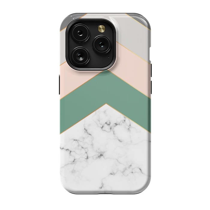 iPhone 15 Pro StrongFit Green Rose and Gray Marble Geometric Design with gold lines by ArtsCase