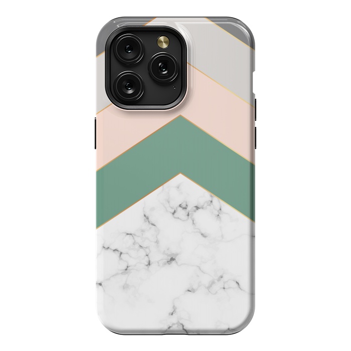 iPhone 15 Pro Max StrongFit Green Rose and Gray Marble Geometric Design with gold lines by ArtsCase