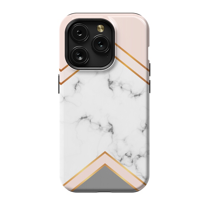 iPhone 15 Pro StrongFit Marble with geomtric figures and gold lines by ArtsCase
