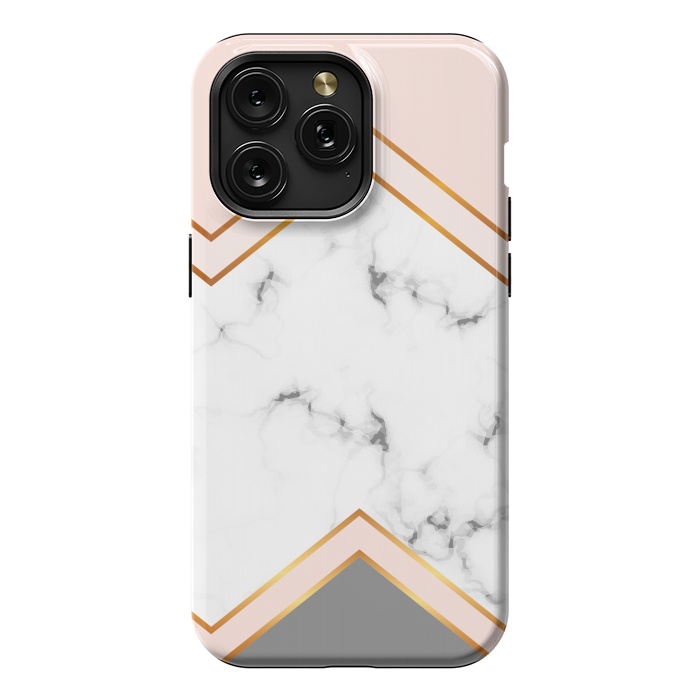 iPhone 15 Pro Max StrongFit Marble with geomtric figures and gold lines by ArtsCase
