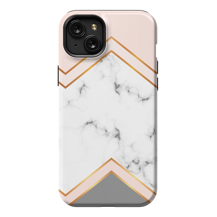 iPhone 15 Plus StrongFit Marble with geomtric figures and gold lines by ArtsCase