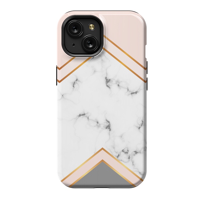 iPhone 15 StrongFit Marble with geomtric figures and gold lines by ArtsCase