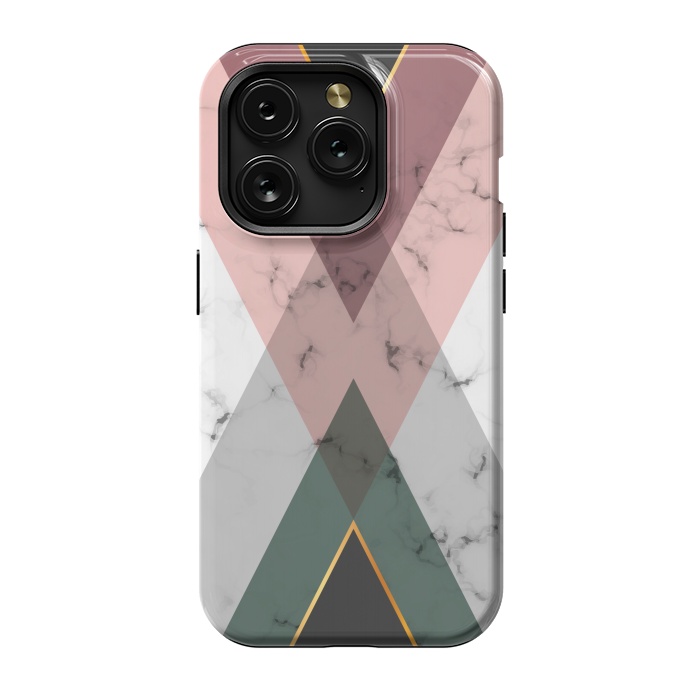iPhone 15 Pro StrongFit New Marble design with triangular figure and gold lines by ArtsCase